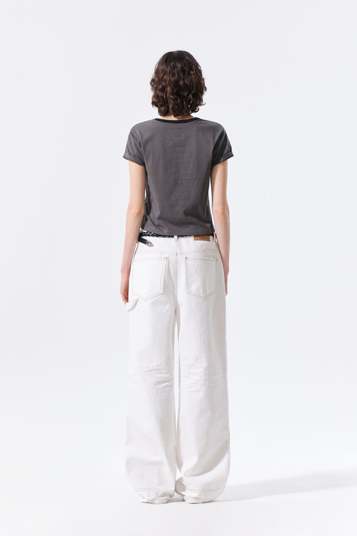Matin Kim Tonal Rib Logo Crop Top — Charcoal