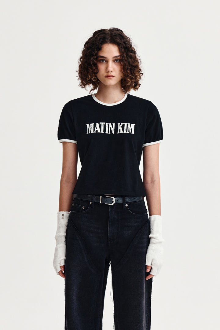 Matin Kim Stud Logo Ringer Top — Black
