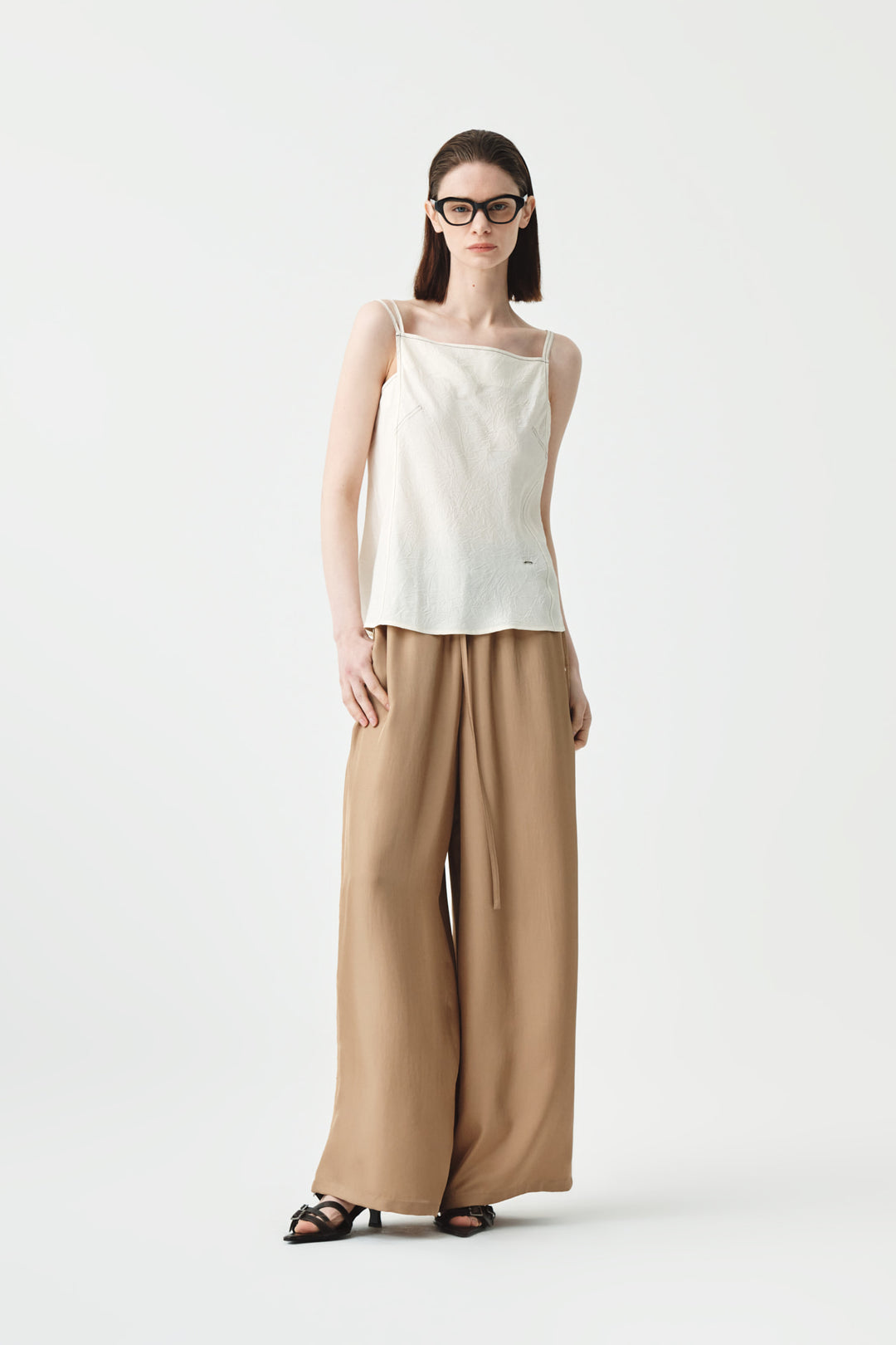 KIMMATIN Square Neck Crinkle Sleeveless — Ivory