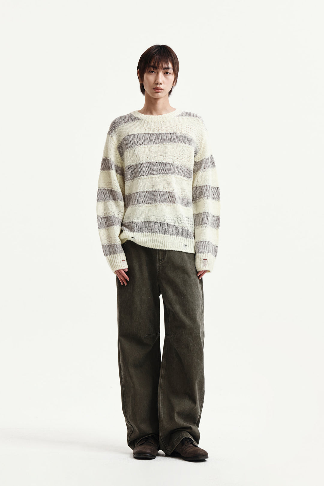 Matin Kim Texture Block Stripe Knit Pullover — Yellow