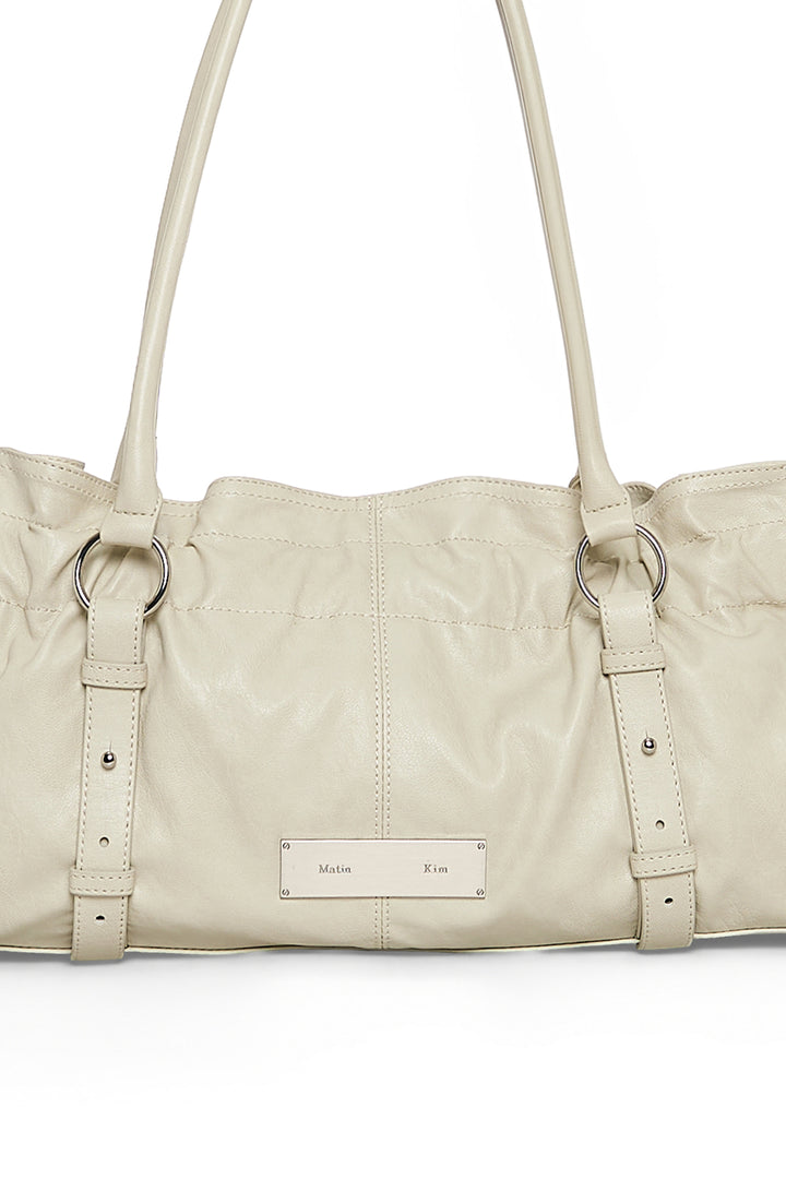 Matin Kim Shirring Tie Buckle Shoulder Bag — Beige