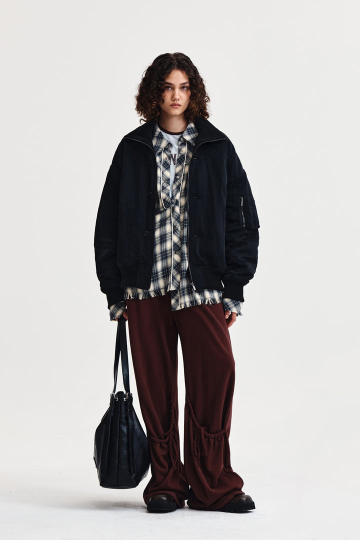 Matin Kim High Neck Button Point Zip Up Jumper — Black