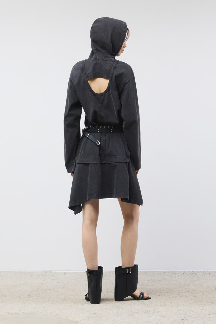 KIMMATIN Back Open Hoody Jersey Dress — Charcoal