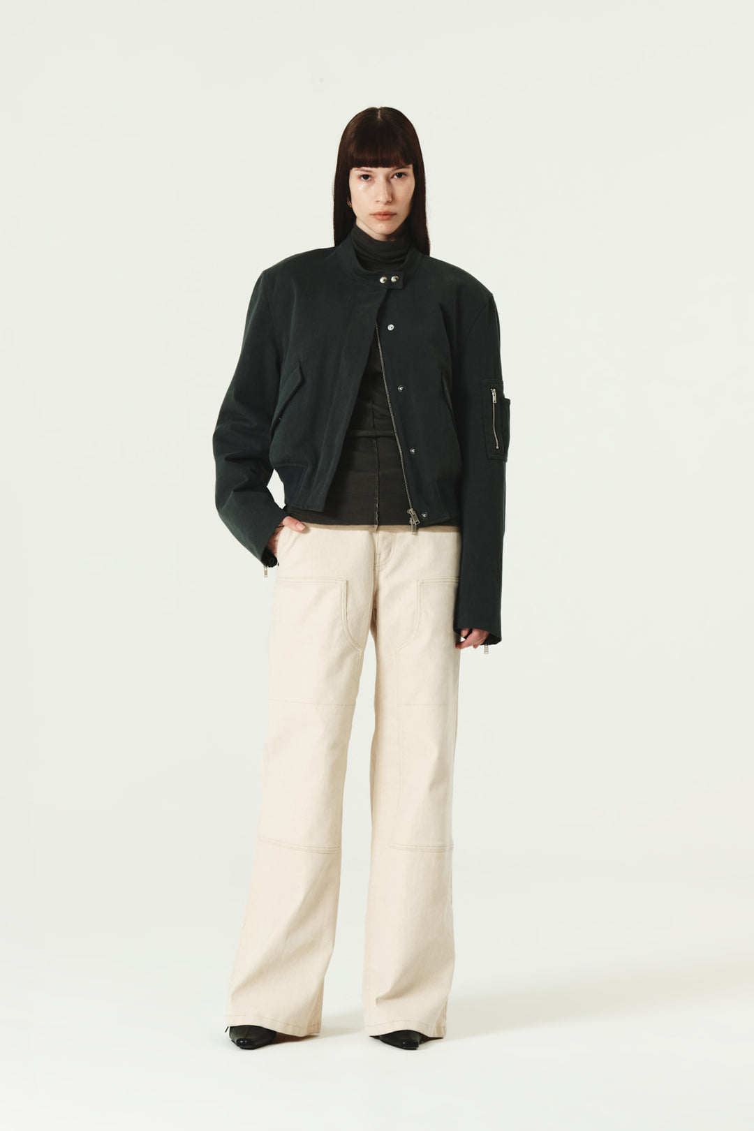 KIMMATIN Washed Crop Bomber Jumper — Gray