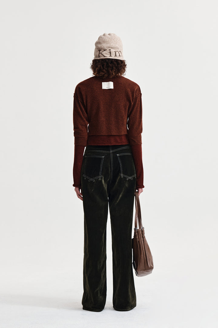 Matin Kim Layered Texture Knit Cardigan — Brown