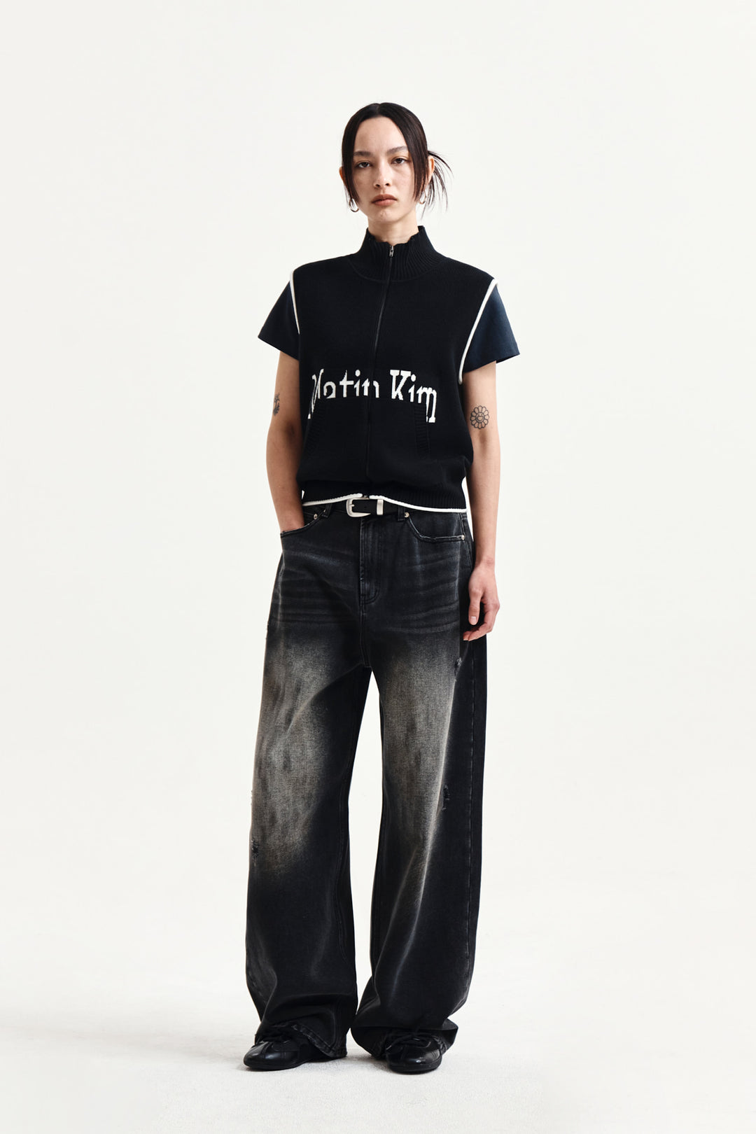 Matin Kim Spell Point Knit Zip Up Vest — Black
