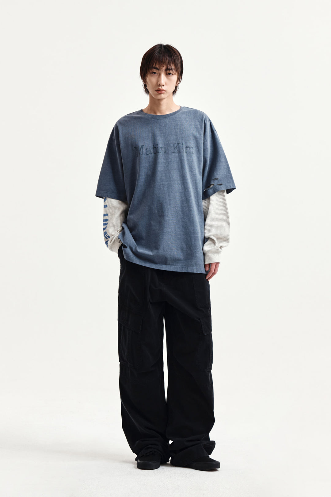 Matin Kim Distressed Logo Top Smoke — Blue