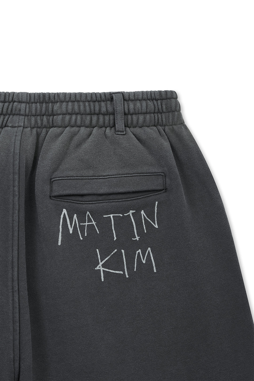 Matin Kim Vintage Washed Back Logo Bermuda Sweatpants — Charcoal