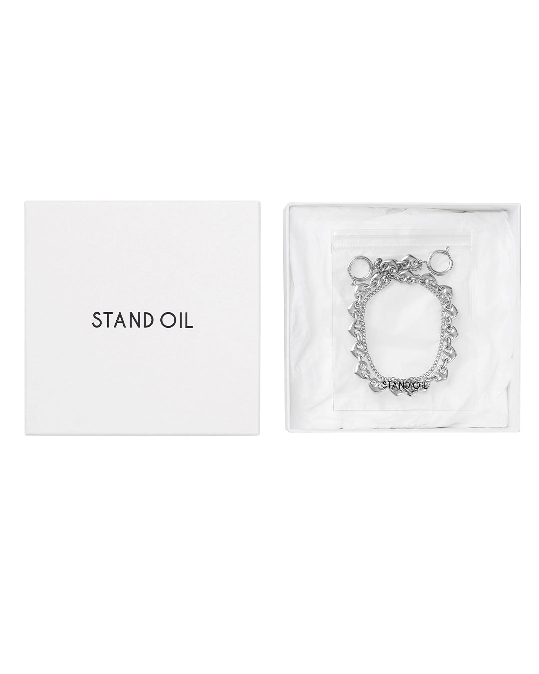 Stand Oil Dual Chain Keyring — Silver