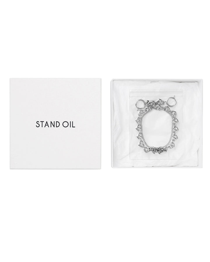 Stand Oil Dual Chain Keyring — Silver