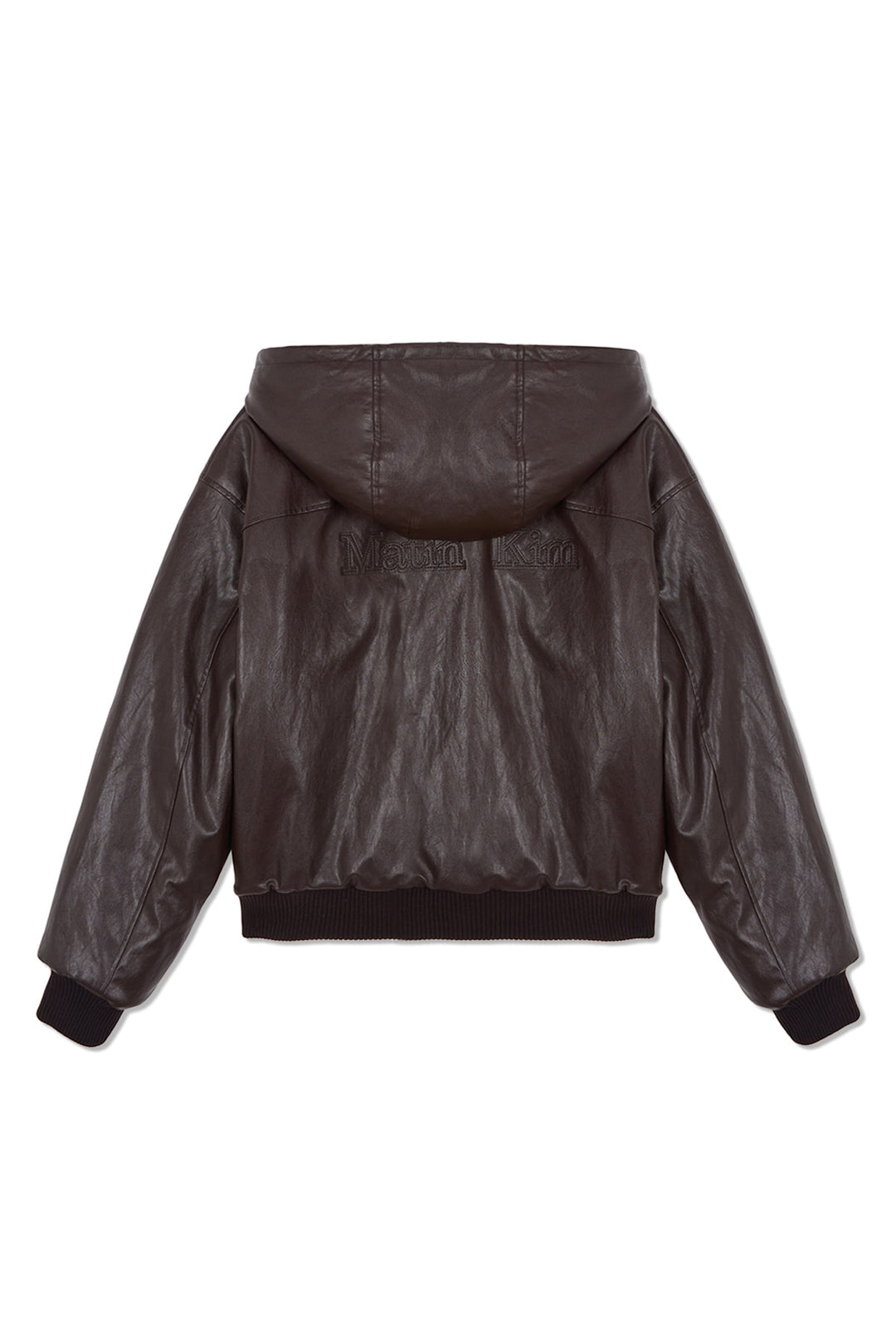 Matin Kim Faux Leather Zip-Up Hoody — Brown