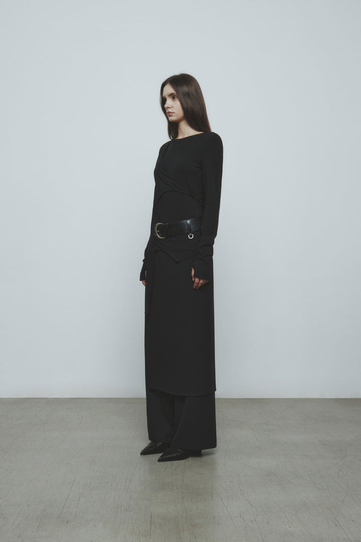 KIMMATIN Skirt Wrap Layered Pants — Black