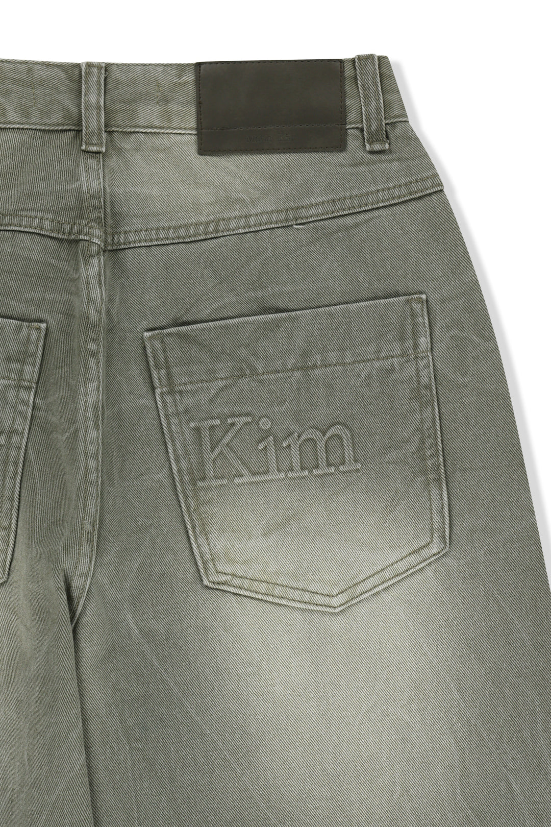 Matin Kim Back Logo Washed Denim Pants — Khaki
