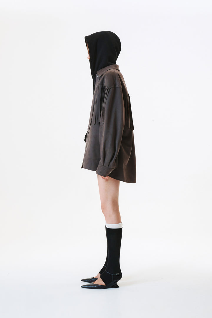 KIMMATIN Suede Fringe Jacket in Dark — Gray