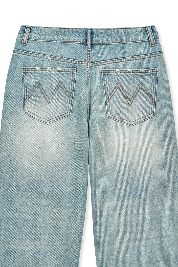 Matin Kim Heavy Destroyed Denim Pants — Light Blue