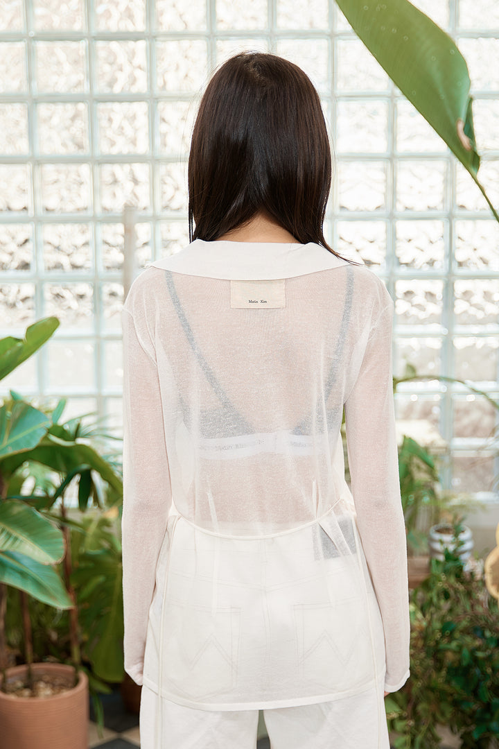 Matin Kim String Point Plain Long Cardigan — White