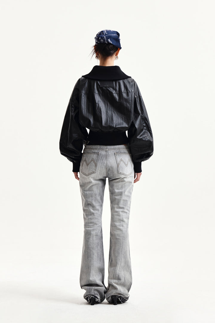 Matin Kim Washed Point Boots Cut Denim — Gray