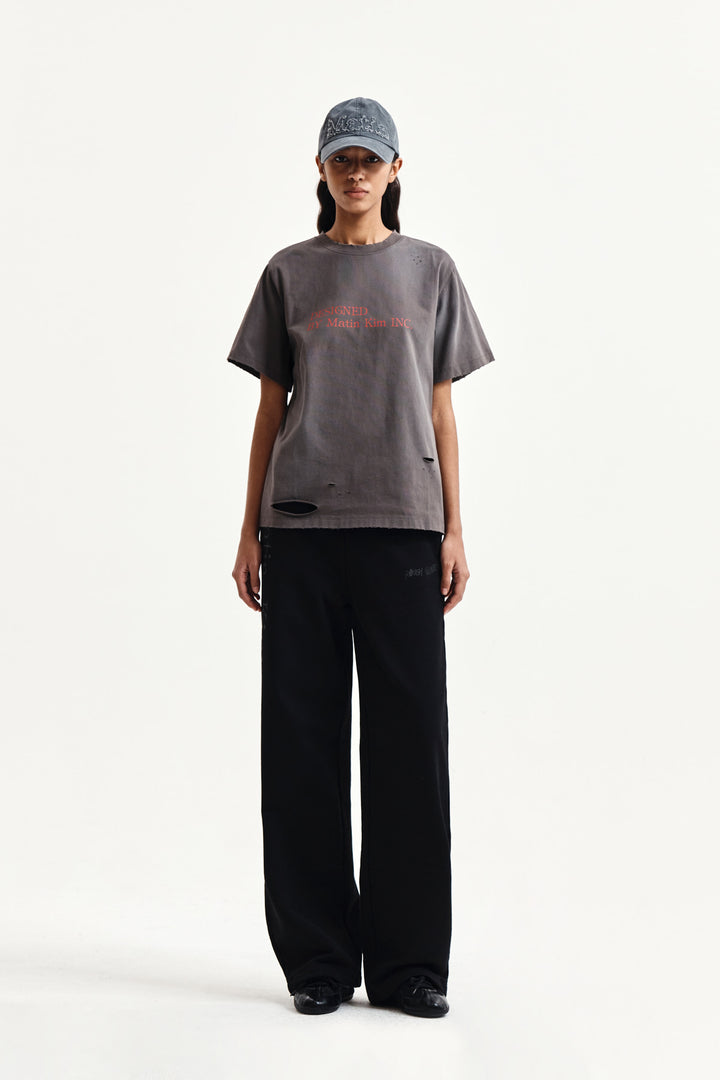 Matin Kim Spray Washed Lettering Damaged Top — Charcoal