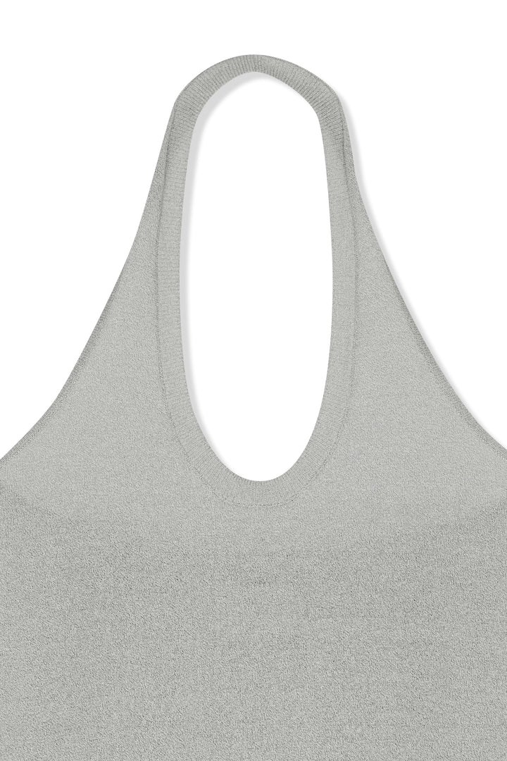 Matin Kim Layered Tie Halter Neck Knit Top — Light Grey