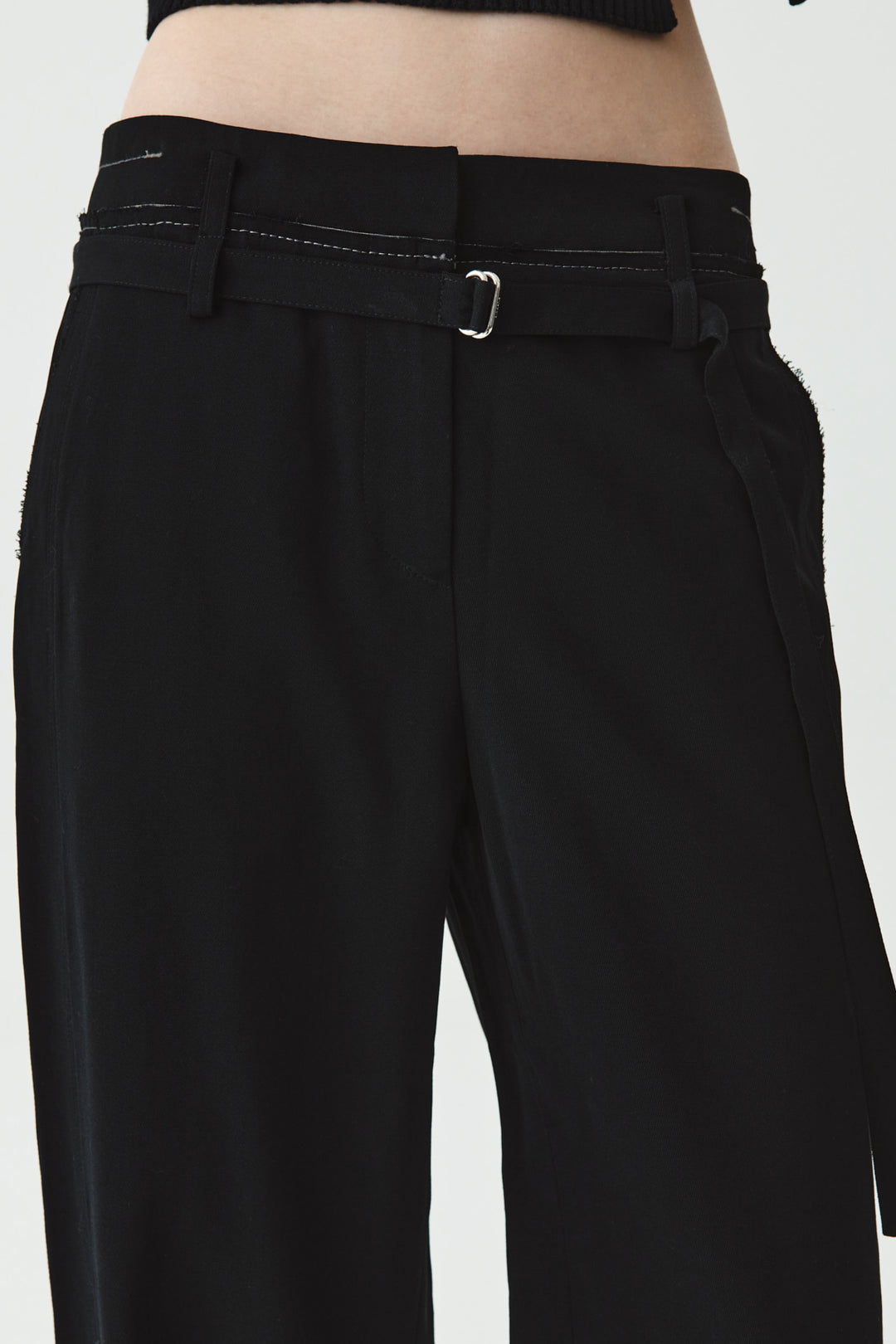 KIMMATIN Waist Point Belted Wool Trouser — Black