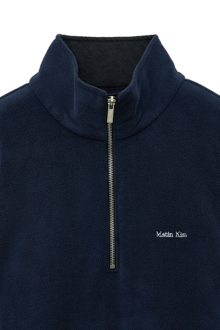 Matin Kim Sherpa Fleece Half-Zip Top — Navy blue
