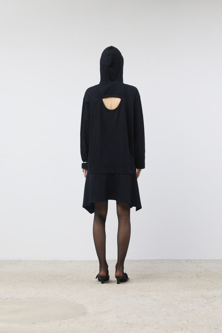 KIMMATIN Back Open Hoody Jersey Dress — Black