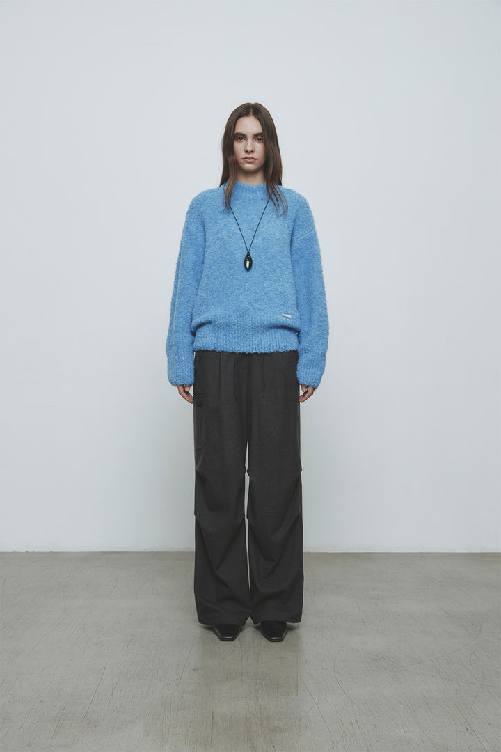 KIMMATIN Volume Neck Boucle Pullover — Blue