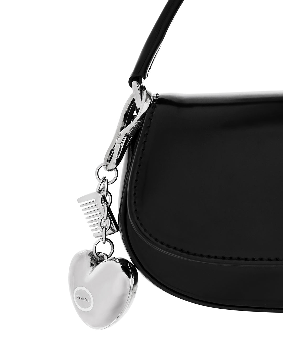 Stand Oil Mirror Heart Keyring — Silver