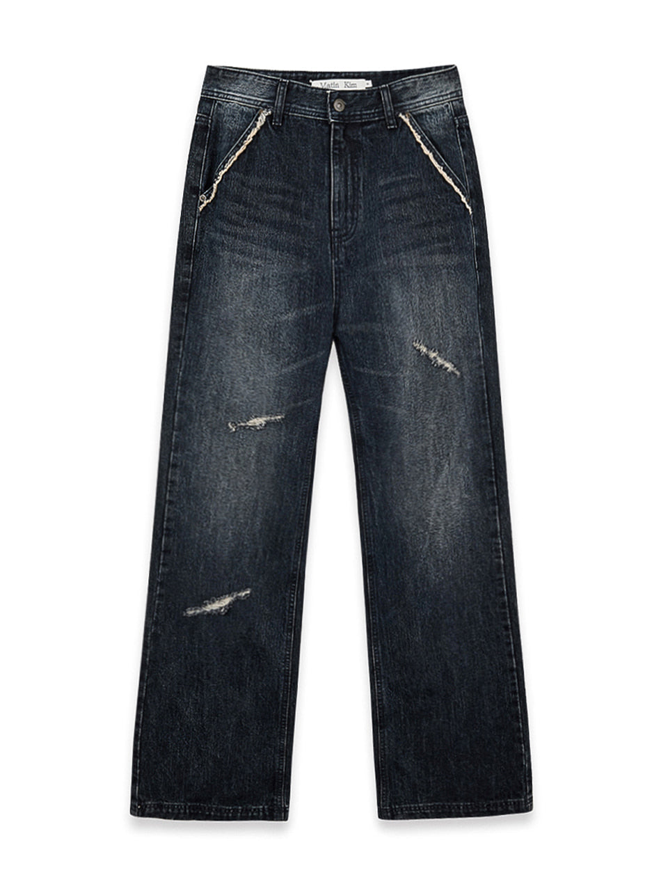 Matin Kim Semi Boots Cut Washed Denim — Blue