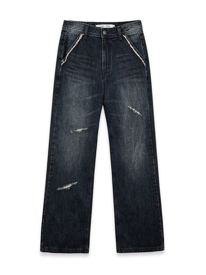 Matin Kim Semi Boots Cut Washed Denim — Blue