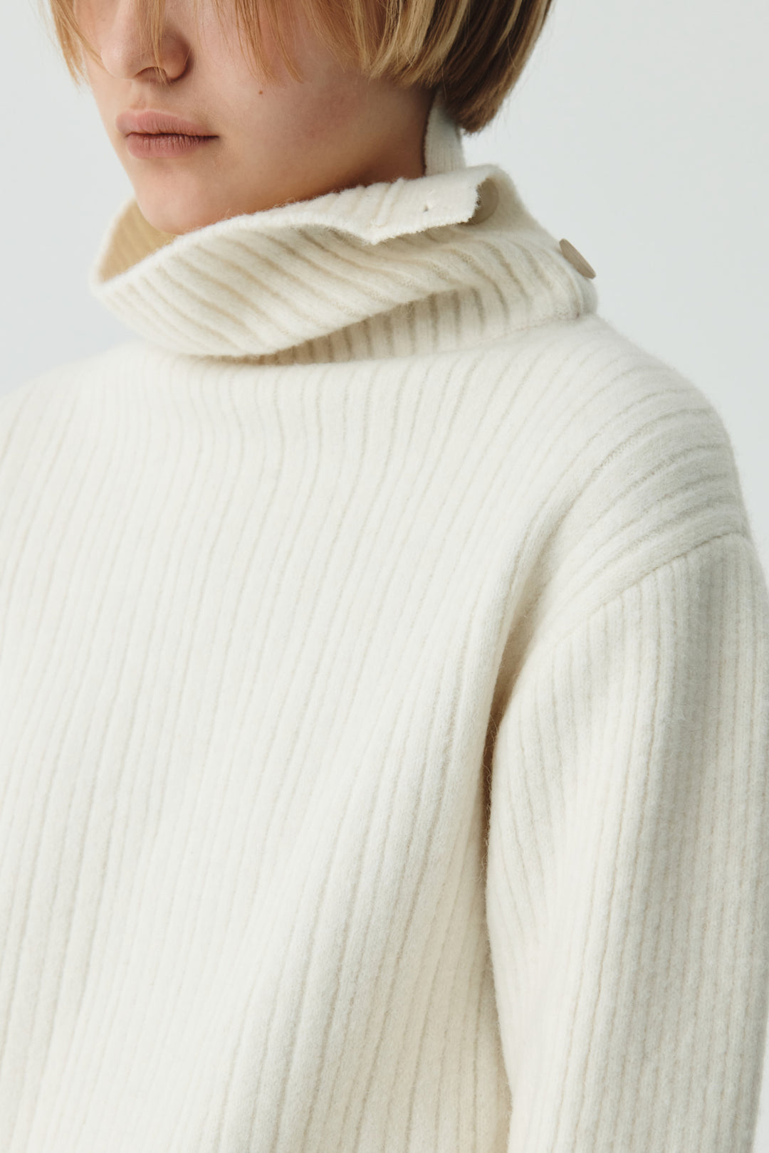 KIMMATIN Button Slit Knit Dress — Ivory