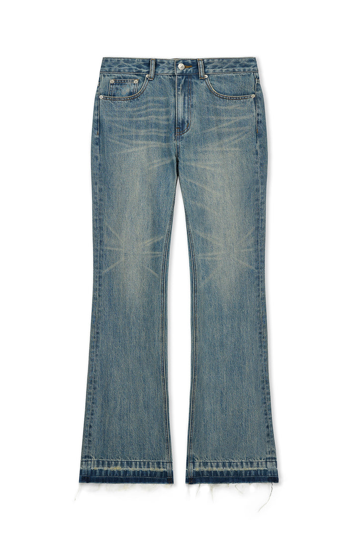 Matin Kim Washed Point Boots Cut Denim — Blue
