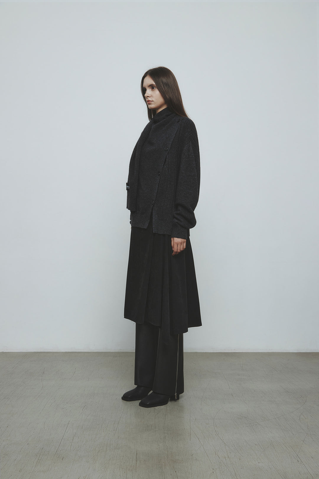 KIMMATIN Asymmetric Wrap Midi Skirt — Black