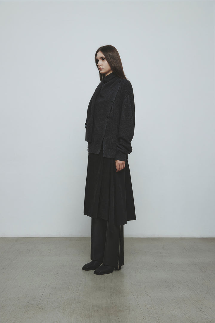 KIMMATIN Asymmetric Wrap Midi Skirt — Black
