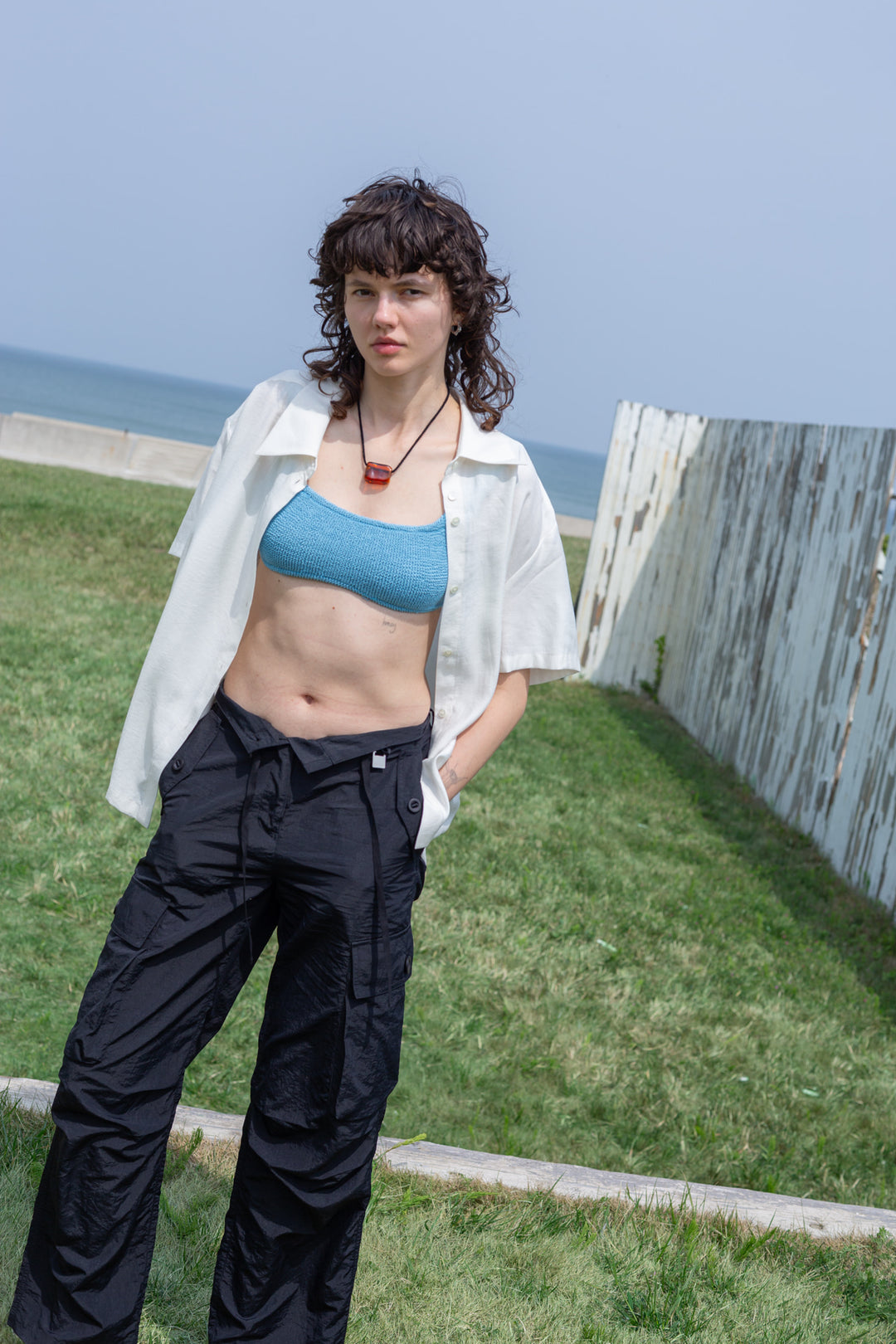 Matin Kim String Nylon Cargo Pants — Black