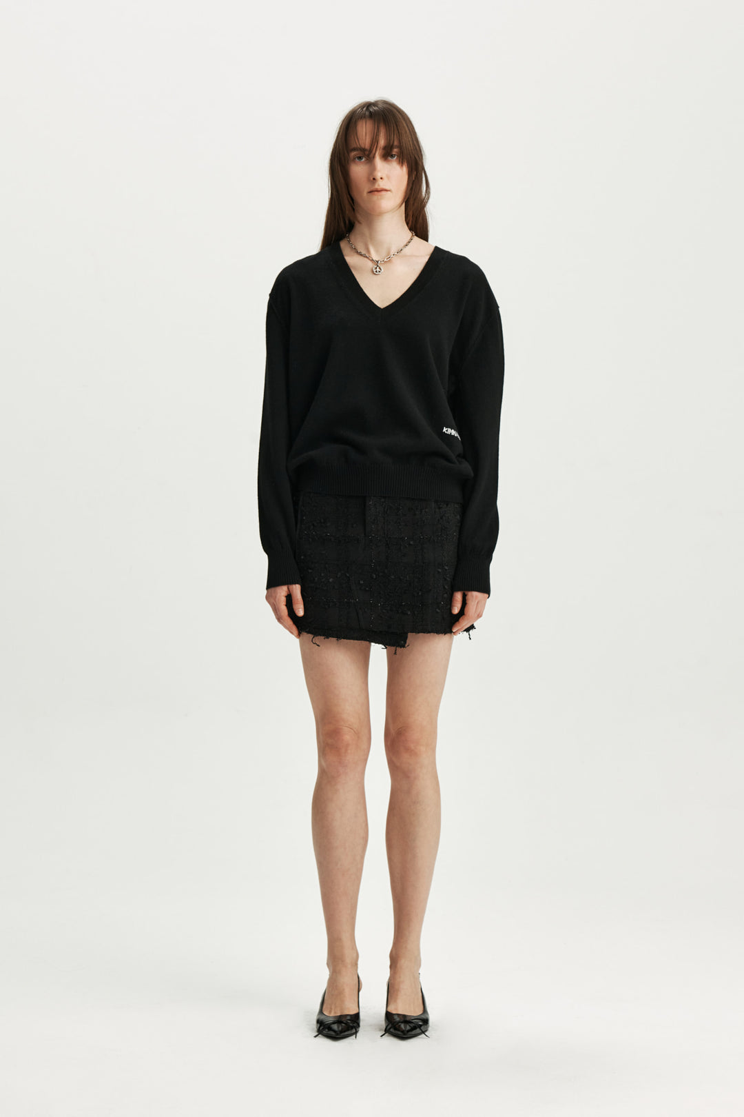 KIMMATIN Cut Point Tweed Mini Skirt — Black