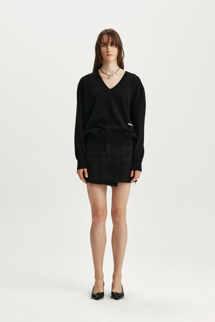 KIMMATIN Cut Point Tweed Mini Skirt — Black