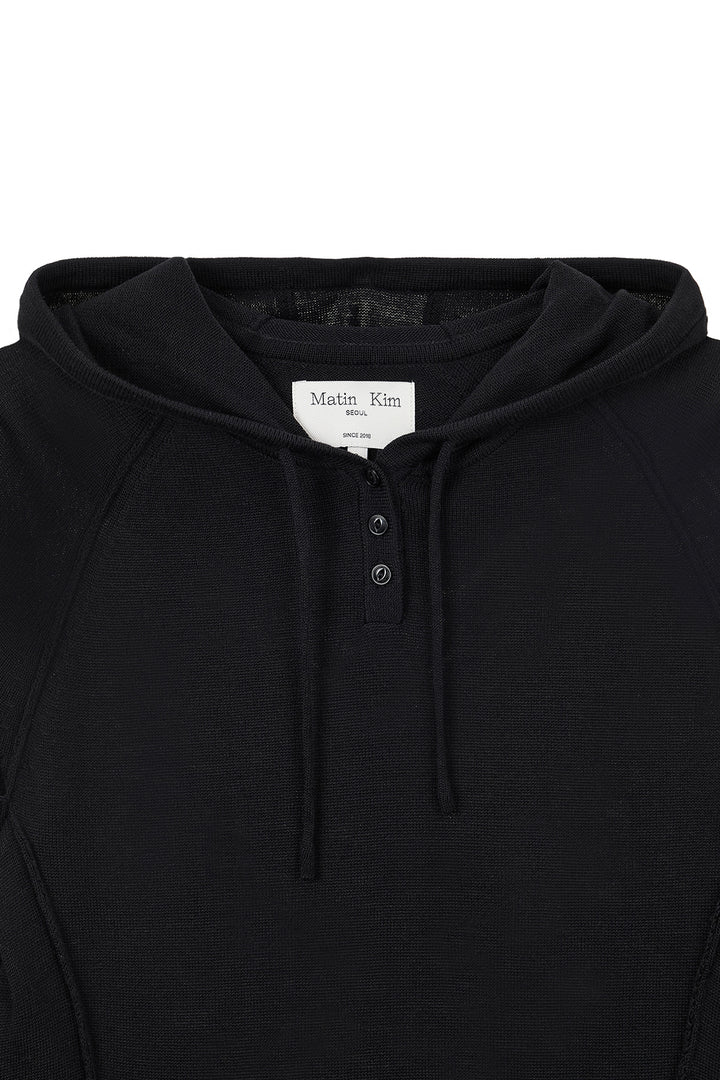 Matin Kim Button Hoody Raglan Knit — Black