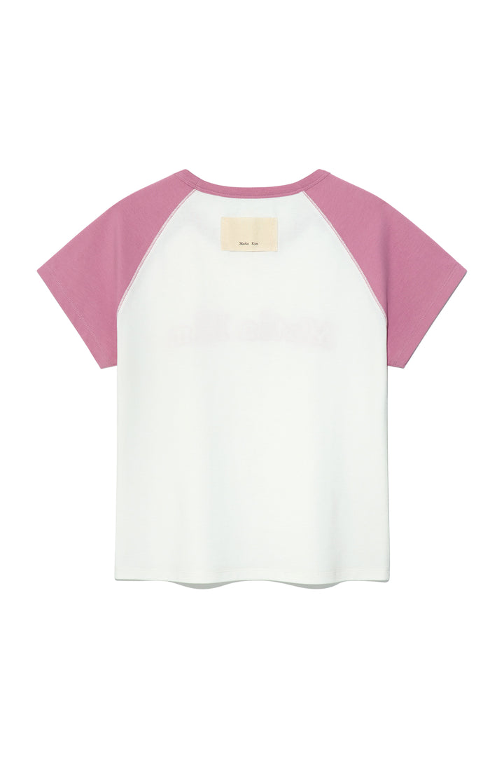 Matin Kim Flower Stitch Raglan Logo Top — Pink