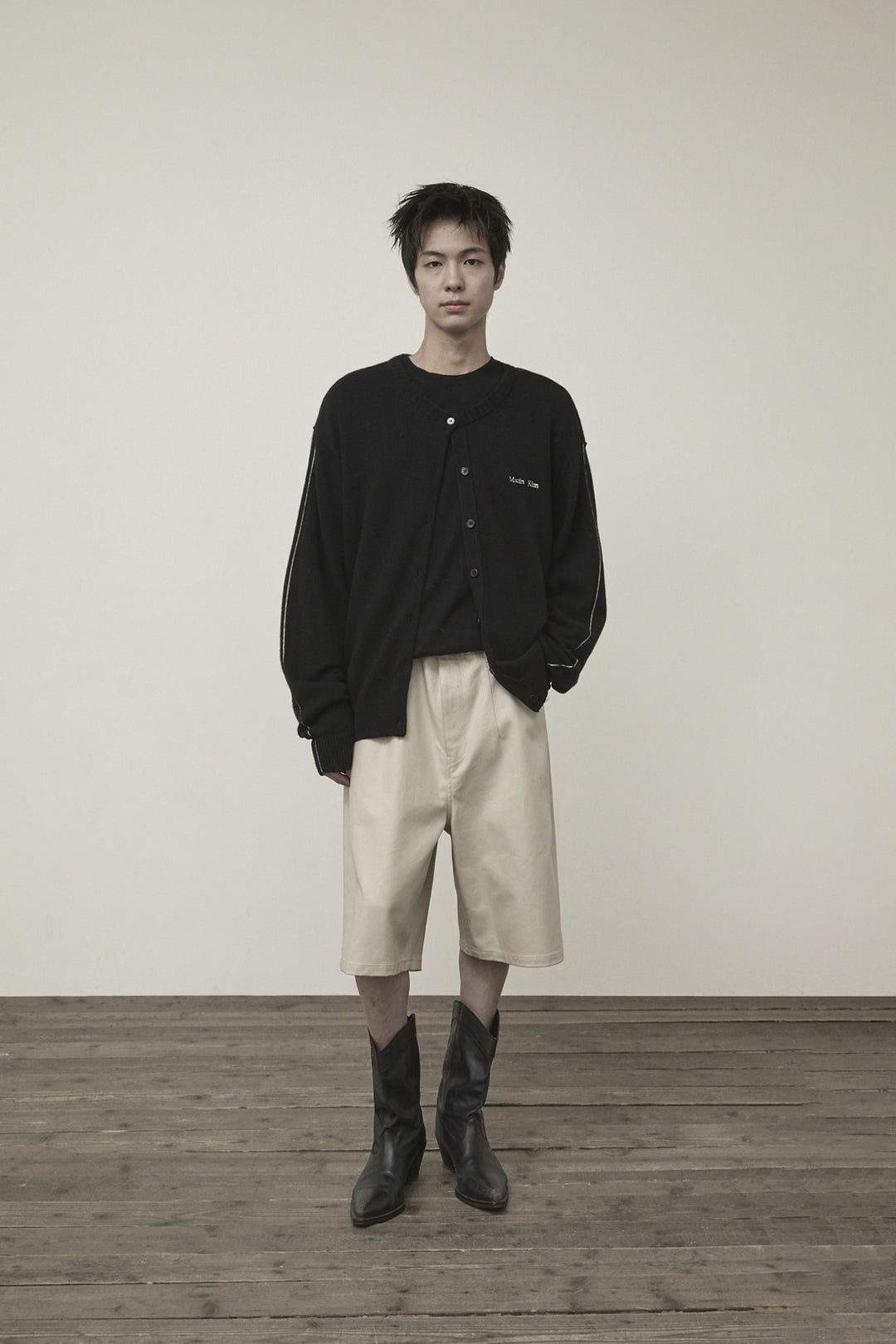 Matin Kim Cashmere Blended Round Knit Cardigan — Black