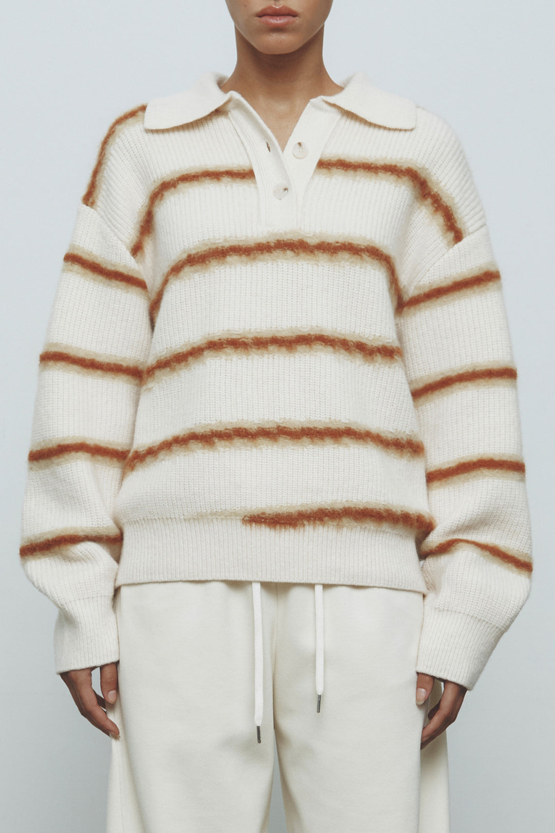 KIMMATIN Hairy Stripe Piqué Knit Top — Ivory