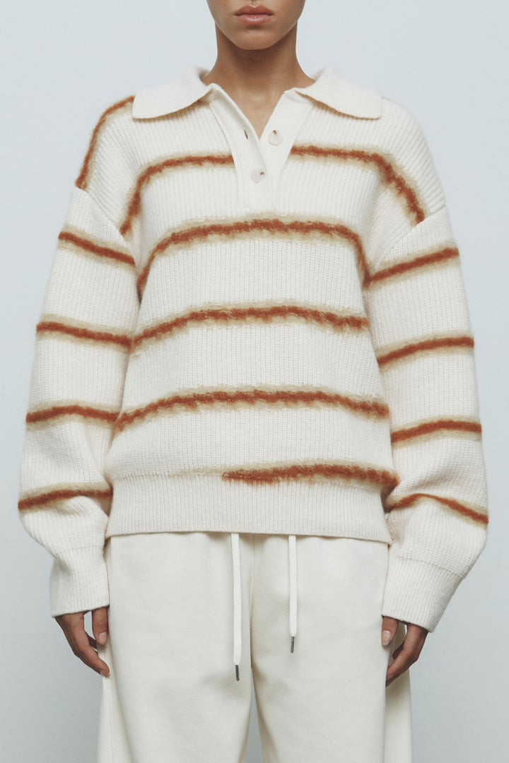 KIMMATIN Hairy Stripe Piqué Knit Top — Ivory