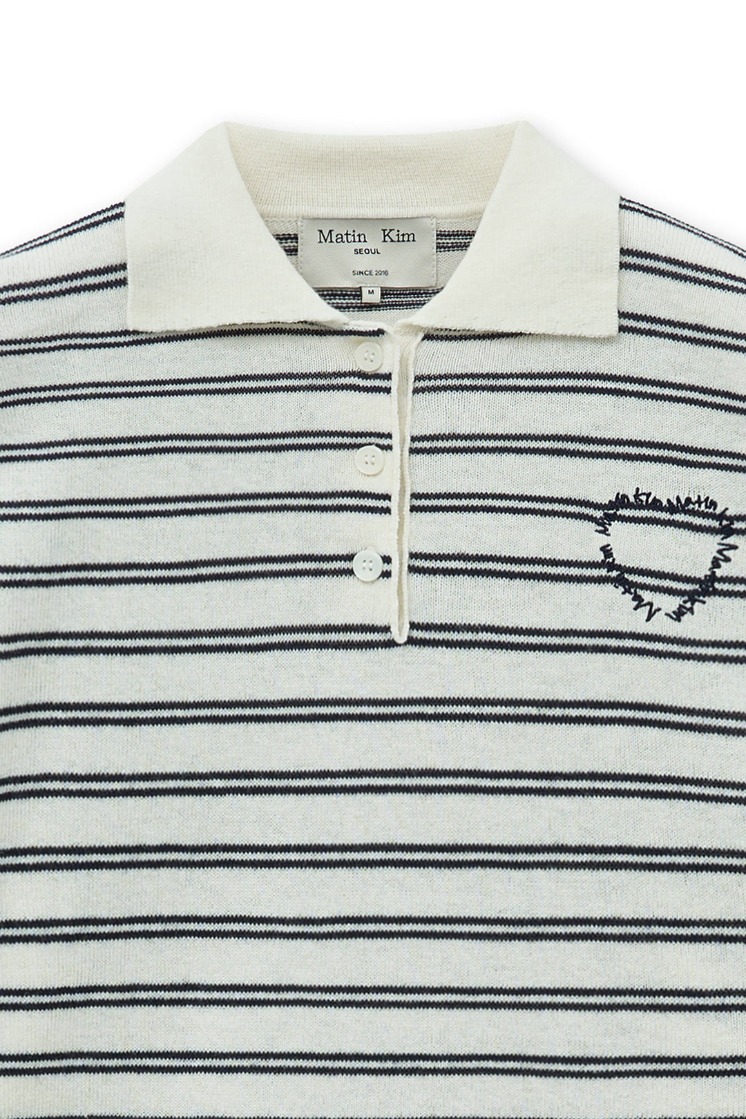 Matin Kim Heart Logo Collar Striped Pullover — Ivory