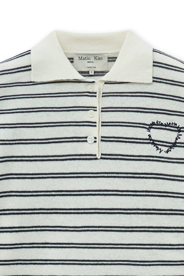 Matin Kim Heart Logo Collar Striped Pullover — Ivory