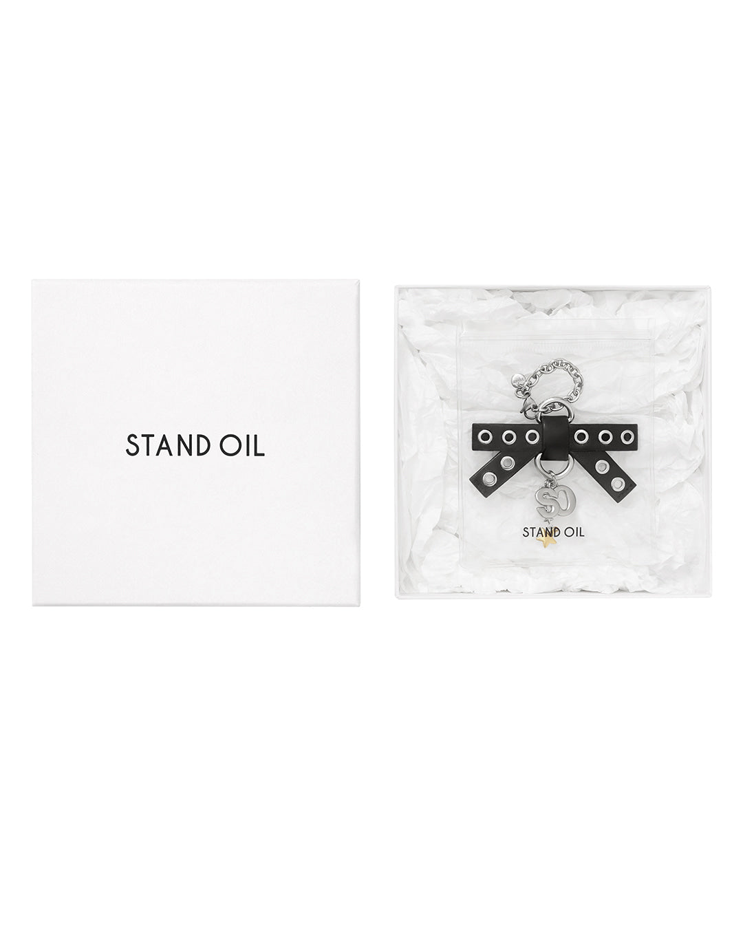 Stand Oil Bow Charm Keyring — Black