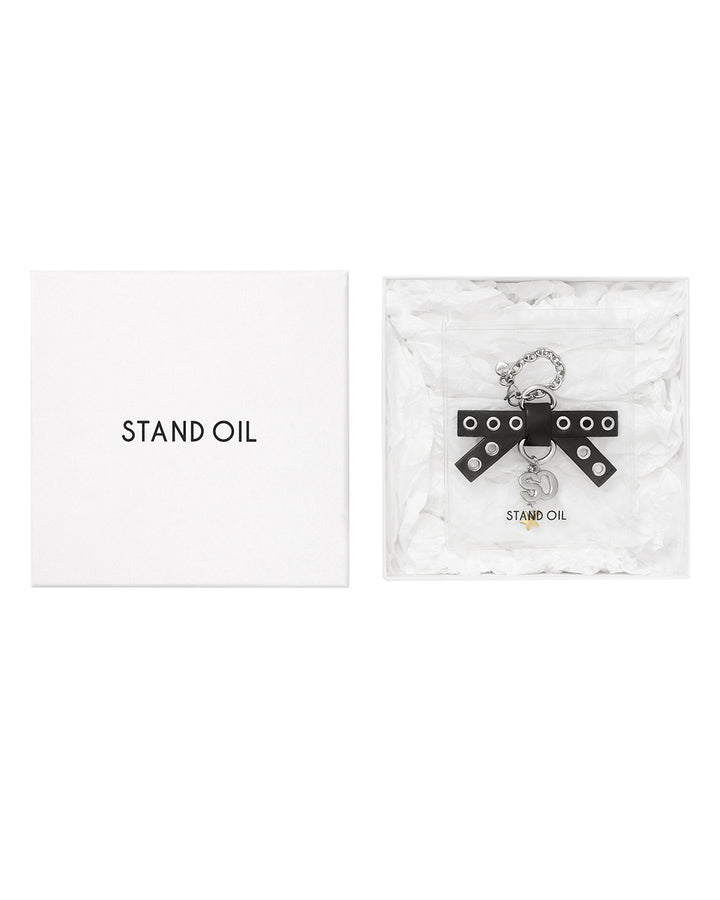 Stand Oil Bow Charm Keyring — Black
