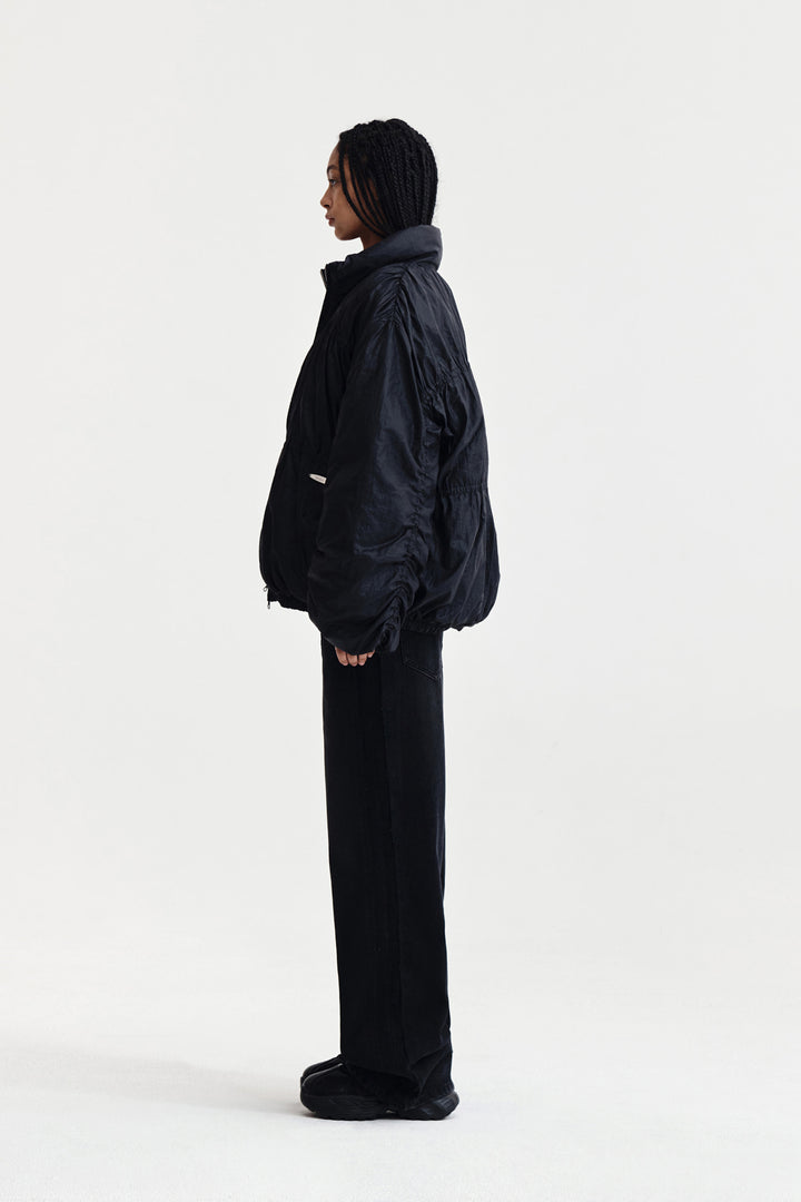 Matin Kim High Neck Shirring Down Jumper — Black
