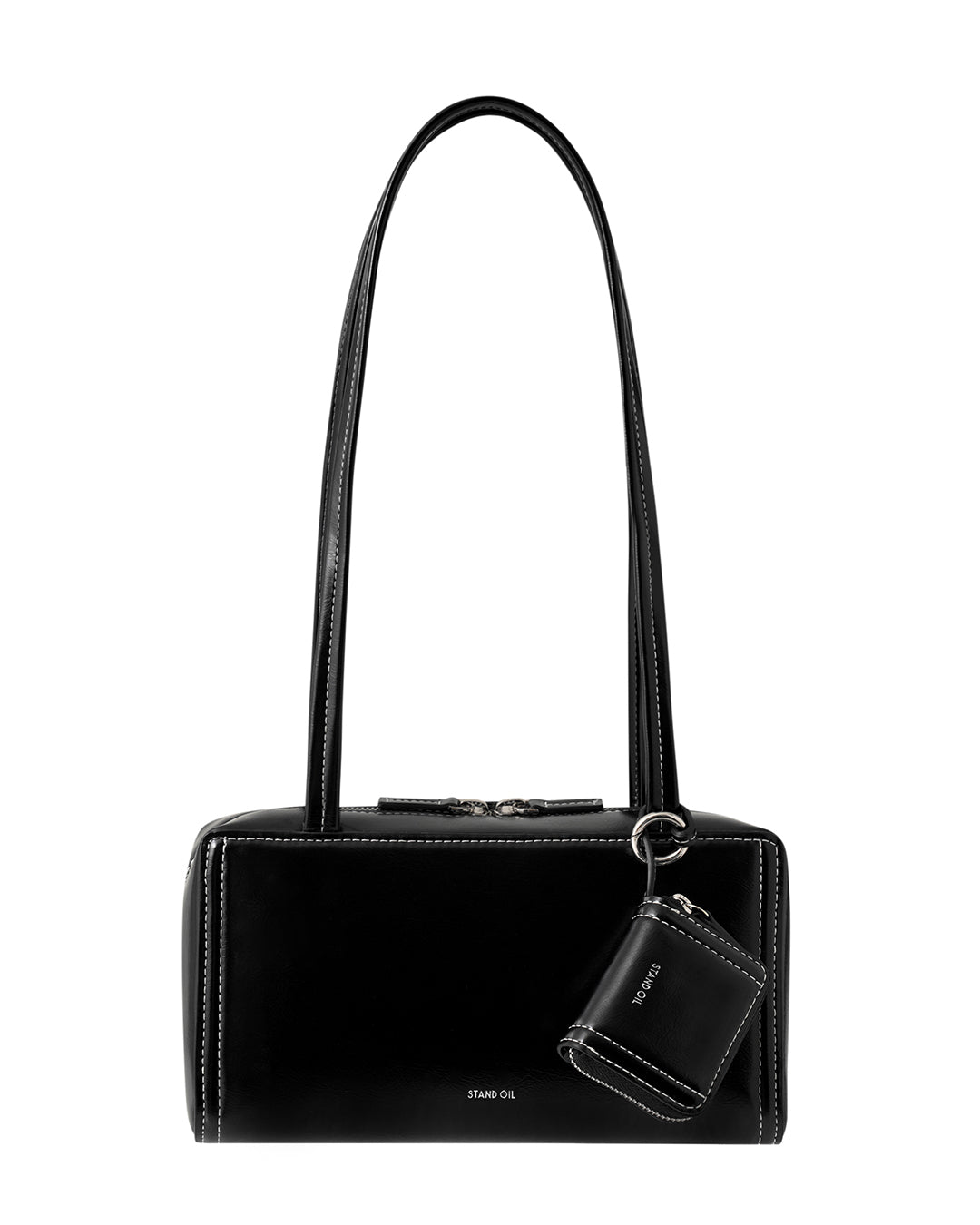 Stand Oil Post Bag — Square Box Shoulder Bag — Stitch Black
