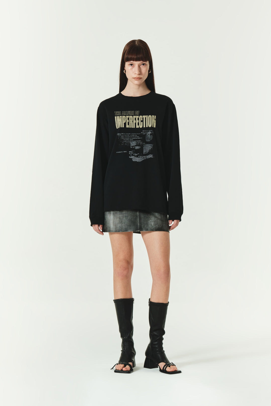 KIMMATIN Washed Printing Long Sleeve Top — Black