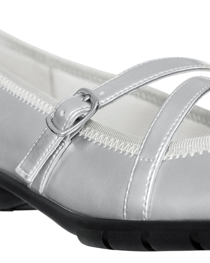 Stand Oil Strap Ballet Mary Jane — Silver